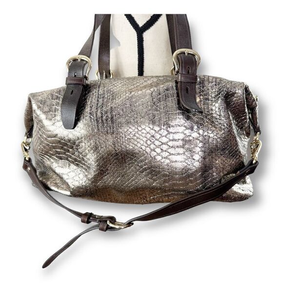 Cole Haan Reptile Embossed Gold Slouchy Convertible Satchel Bag Vintage Large - Picture 14 of 14